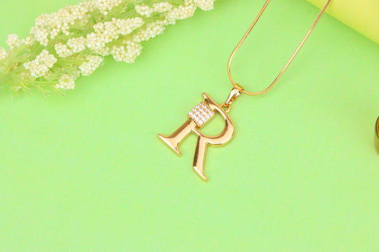 Rose Gold R Letter Pendant with CZ Accent, XPPT1429 (2136-1)