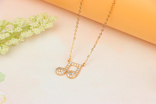Sparkling Music Note Pendant Rose Gold Necklace, XPNL1892 (2160-5)