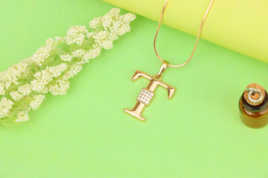 Rose Gold T Letter Pendant with Sparkling CZ Stylish Charm, XPPT1431 (2136-1)