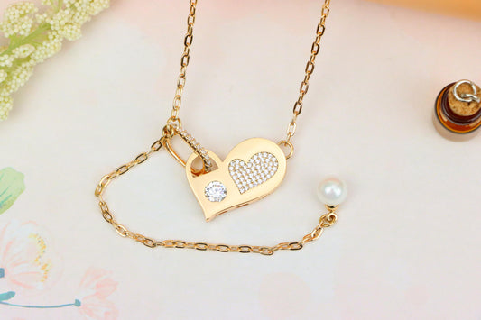 Rose Gold Heart Pendant Necklace with Pearl &amp; Crystal Accents, XPNL1893 (2160-6)