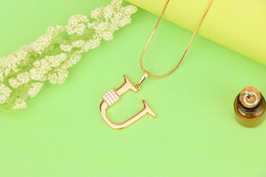 Rose Gold U Letter Pendant with CZ Stones Elegant Jewelry, XPPT1432 (2136-1)