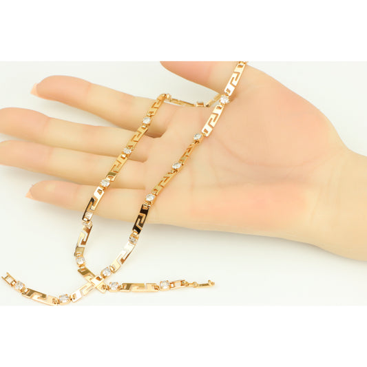 Rose Gold Necklace with CZ Stones and Greek Pattern, XPNL0280 (2028-10)
