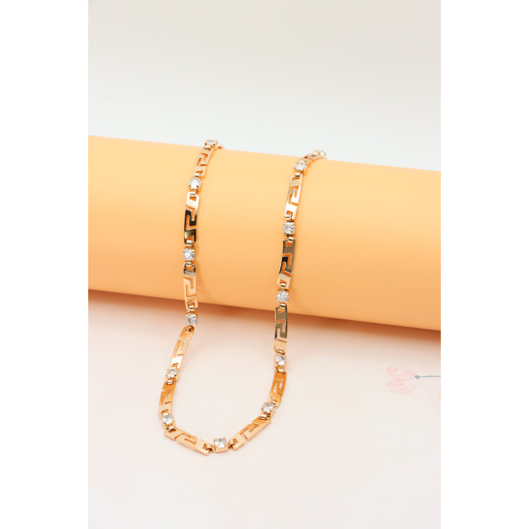 Rose Gold Necklace with CZ Stones and Greek Pattern, XPNL0280 (2028-10)