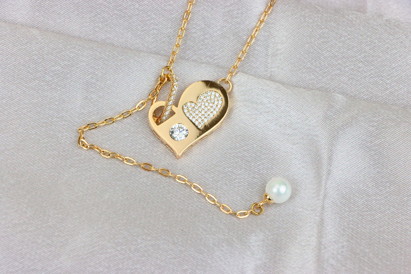 Rose Gold Heart Pendant Necklace with Pearl &amp; Crystal Accents, XPNL1893 (2160-6)