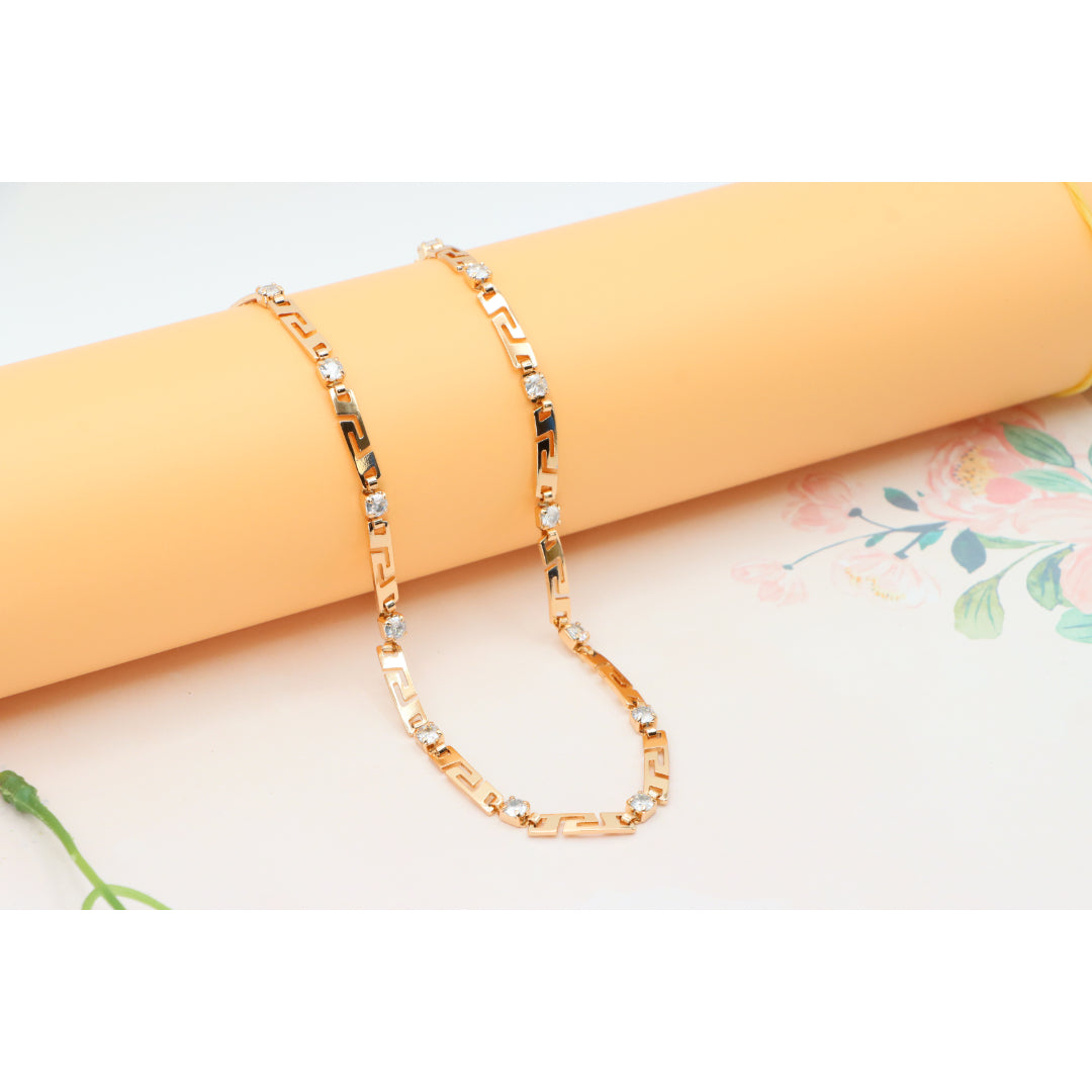 Rose Gold Necklace with CZ Stones and Greek Pattern, XPNL0280 (2028-10)