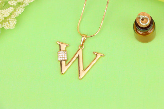 Rose Gold W Letter Pendant with CZ Detail Elegant Charm, XPPT1434 (2136-1)
