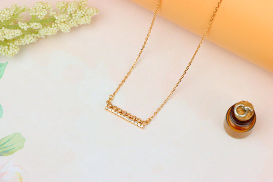 Elegant Rose Gold Bar Necklace with Geometric Crystal Accent, XPNL1895 (2160-8)