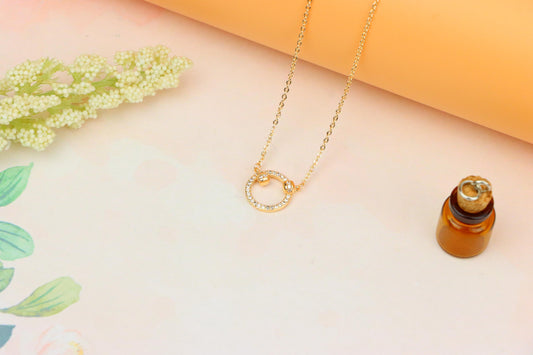Elegant Rose Gold Circle Pendant Necklace with Crystal Detailing, XPNL1896 (2160-9)