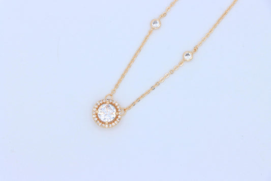 Elegant Round Solitaire Rose Gold Necklace with Sparkling Halo, XPNL1897 (2160-10)