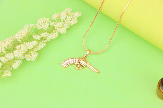 Rose Gold Gun Pendant with CZ Grip Bold Stylish Charm, XPPT1438 (2136-2)