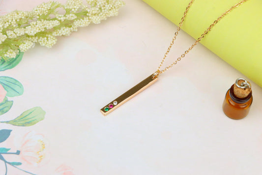 Rose Gold Bar Necklace with Colorful Stones – Elegant Finish, XPNL1898 (2161-1)