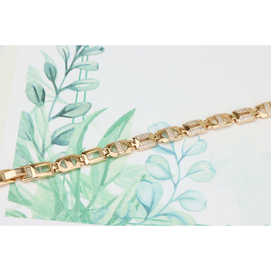 Rose Gold Geometric Link Bracelet with CZ Accents, Modern Chic Style, XPBL0743 (2075-2)