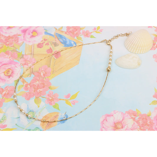 Elegant Rose Gold Beaded Necklace with Pearl &amp; Adjustable Length, XPNL0288 (2029-8)