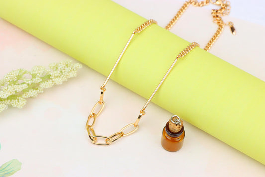 Trendy Rose Gold Chain Link Necklace with Polished Bar Detail, XPNL1900 (2161-3)