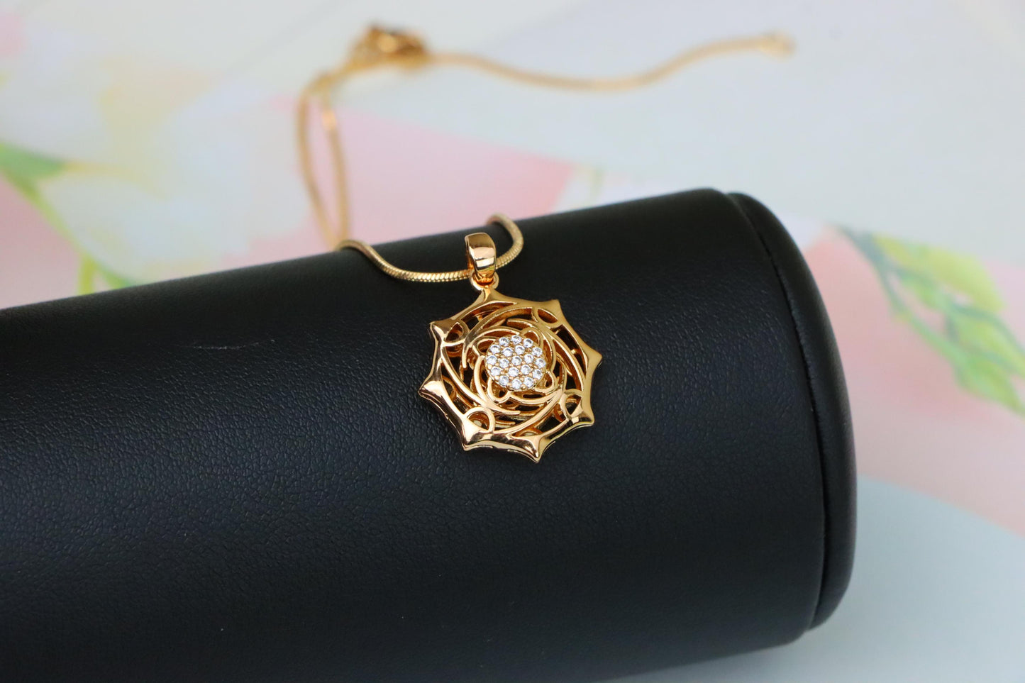 Rose Gold Geometric Pendant with CZ Center Stylish Charm, XPPT1441 (2136-5)