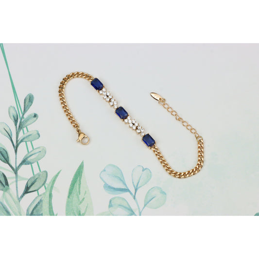 Rose Gold Chain Bracelet with Blue Emerald Cut &amp; CZ, Luxe Contrast Look, XPBL0746 (2075-5)