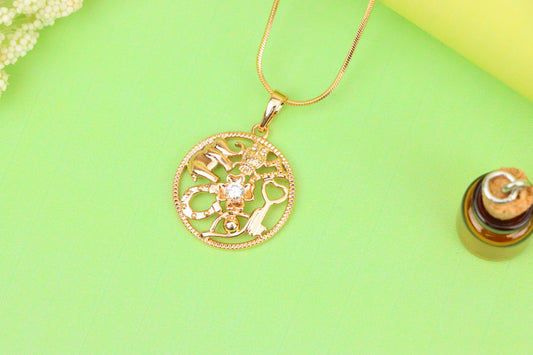 Round Rose Gold Pendant with Religious Motifs and Center Stone, XPPT1442 (2136-6)
