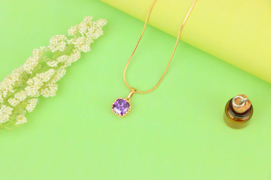 Rose Gold Pendant with Purple Cushion Stone and Beaded Border, XPPT1444 (2136-8)