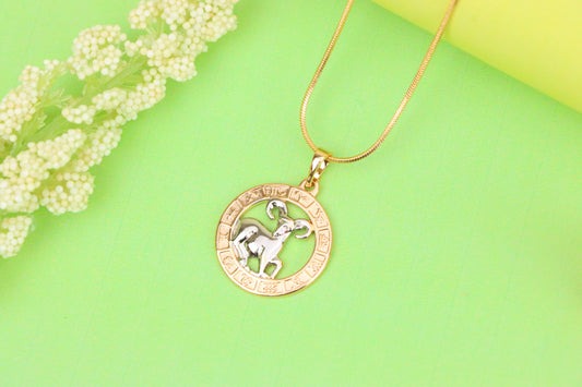 Rose Gold Zodiac Pendant with Ram Motif and Symbolic Border, XPPT1445 (2136-9)