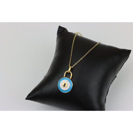Yellow Gold Evil Eye Lock Necklace, XPNL0295 (2030-5)