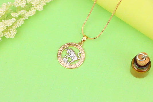 Rose Gold Taurus Zodiac Pendant with Bull Motif and Symbol Ring, XPPT1446 (2136-9)