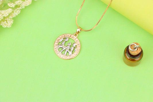 Rose Gold Gemini Zodiac Pendant with Twin Motif and Symbol Circle, XPPT1447 (2136-9)