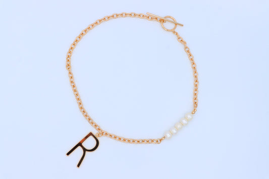 Rose Gold Initial 'R' Necklace with Pearls, XPNL1904 (2161-7)