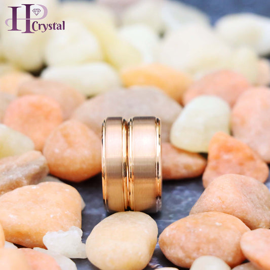 Rose Gold IP Plated Flat Brushed Center with High Polish Stepped Edge Tungsten Ring