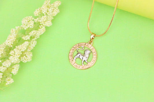 Rose Gold Leo Zodiac Pendant with Lion Symbol and Astrological Ring, XPPT1449 (2136-9)