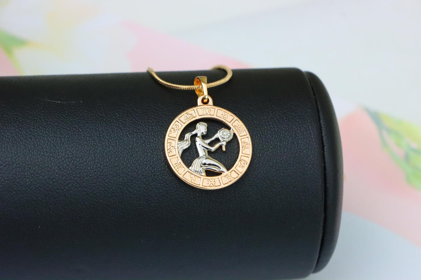 Rose Gold Virgo Zodiac Pendant with Elegant Symbol and Fine Detail, XPPT1450 (2136-9)
