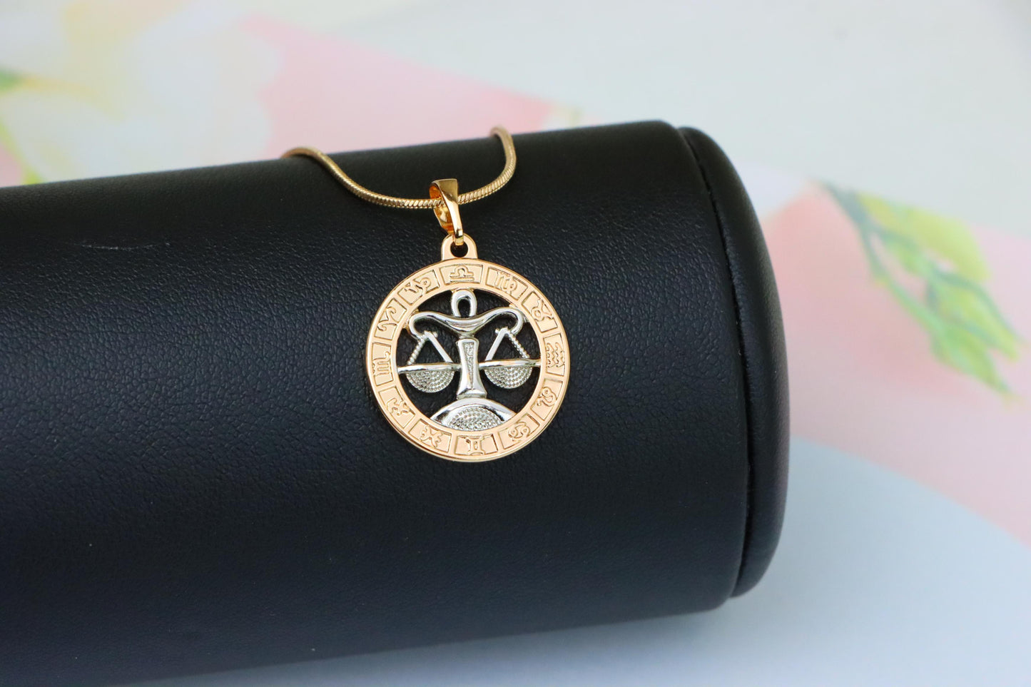 Rose Gold Libra Zodiac Pendant with Delicate Scales Symbol Design, XPPT1451 (2136-9)