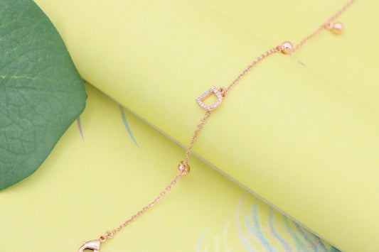Rose Gold D Initial Charm Bracelet with Adjustable Chain, XPBL1147 (2115-6)