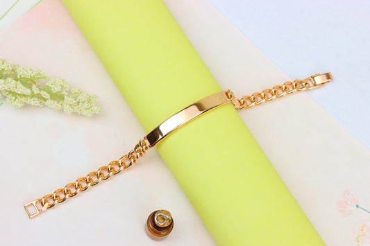 Rose Gold Curb Chain Bracelet with Polished ID Bar, XPNL1908 (2162-1)
