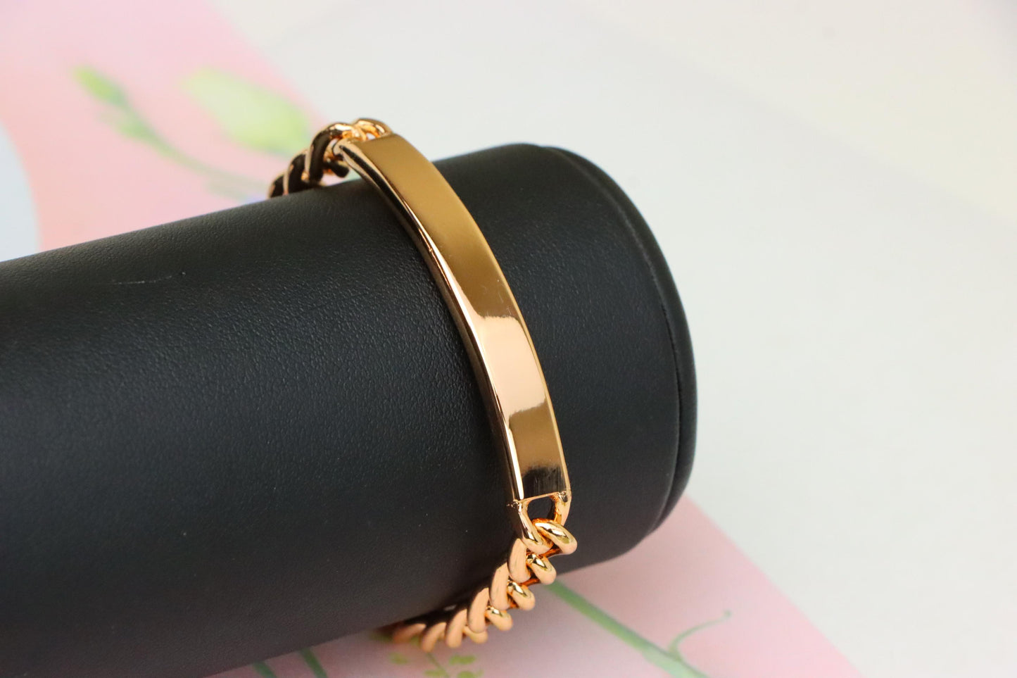 Rose Gold Curb Chain Bracelet with Polished ID Bar, XPNL1908 (2162-1)