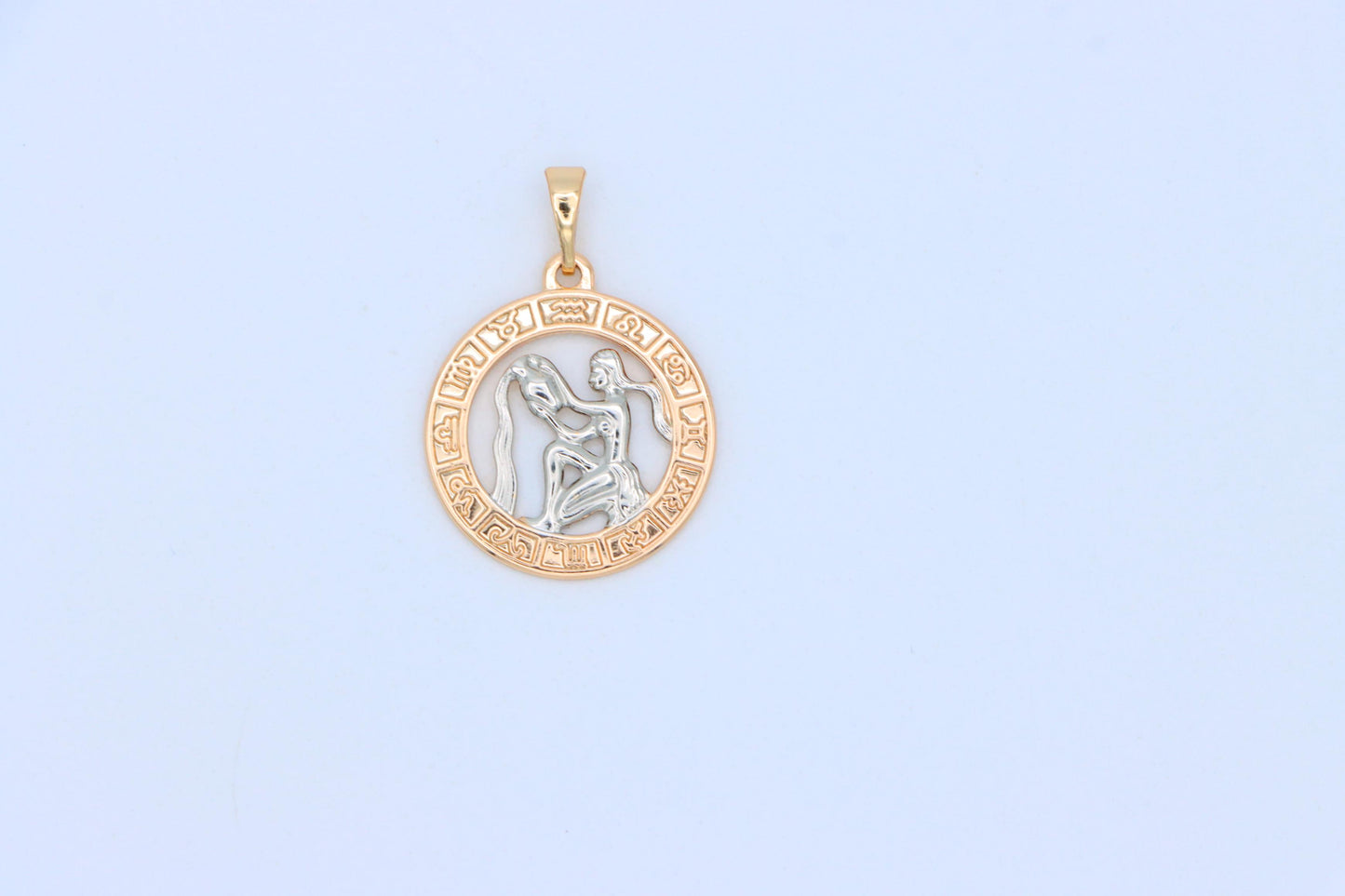 Rose Gold Aquarius Zodiac Pendant Featuring Water Bearer Symbol, XPPT1455 (2136-9)