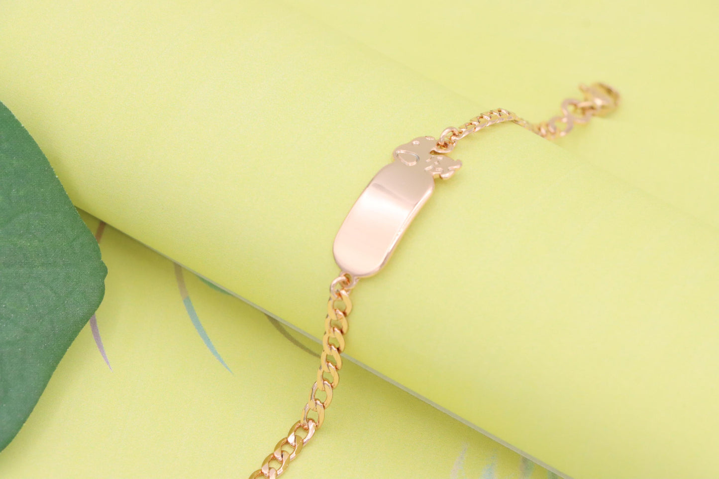 Rose Gold Bracelet with Cute Bear Charm, Adjustable Chain Design, XPBL1150 (2115-9)