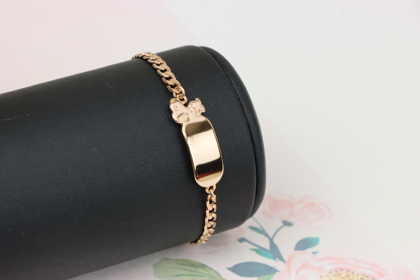 Rose Gold Bracelet with Cute Bear Charm, Adjustable Chain Design, XPBL1150 (2115-9)