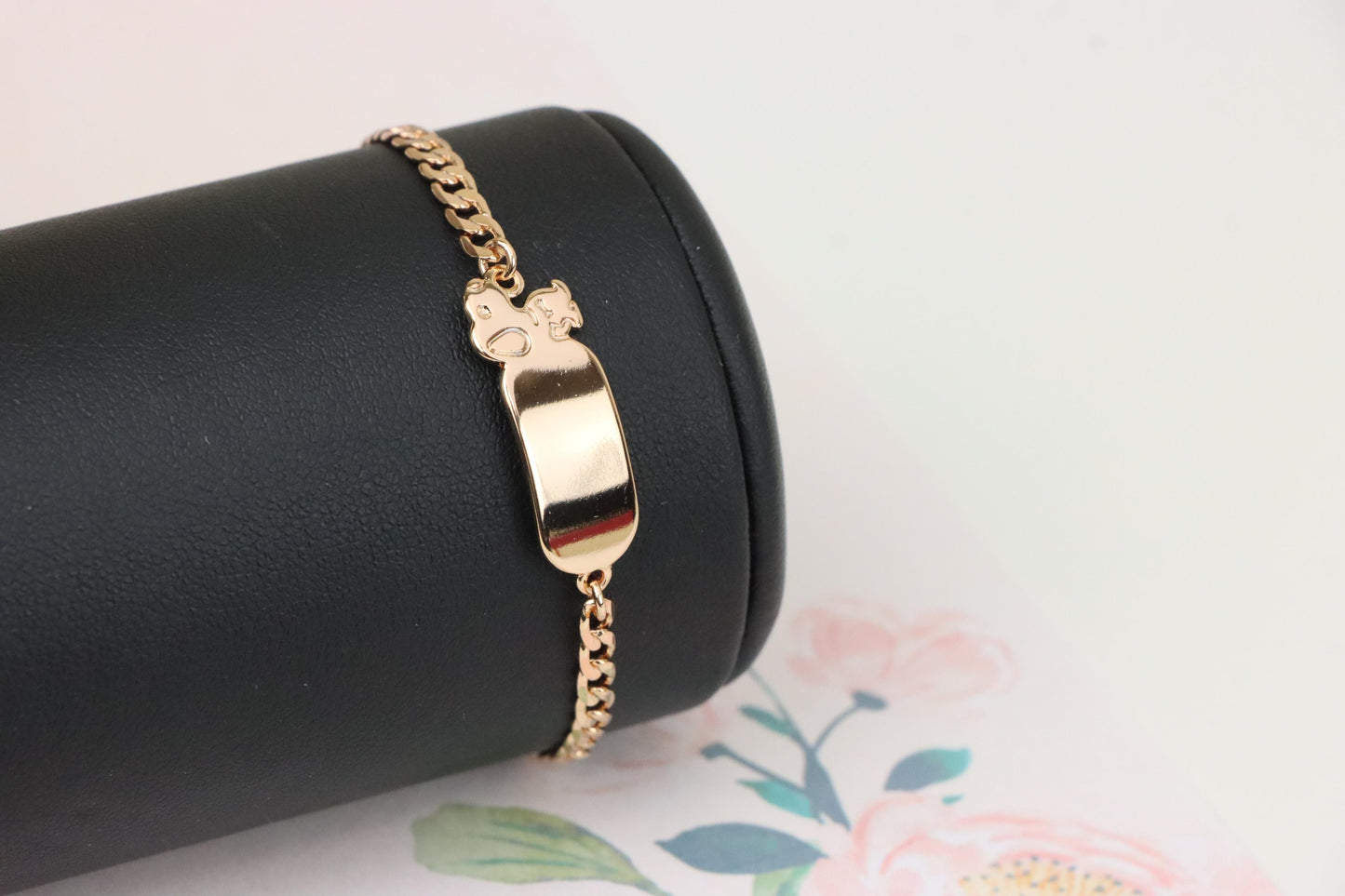 Rose Gold Bracelet with Cute Bear Charm, Adjustable Chain Design, XPBL1150 (2115-9)