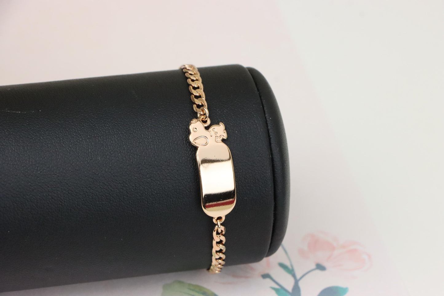 Rose Gold Bracelet with Cute Bear Charm, Adjustable Chain Design, XPBL1150 (2115-9)