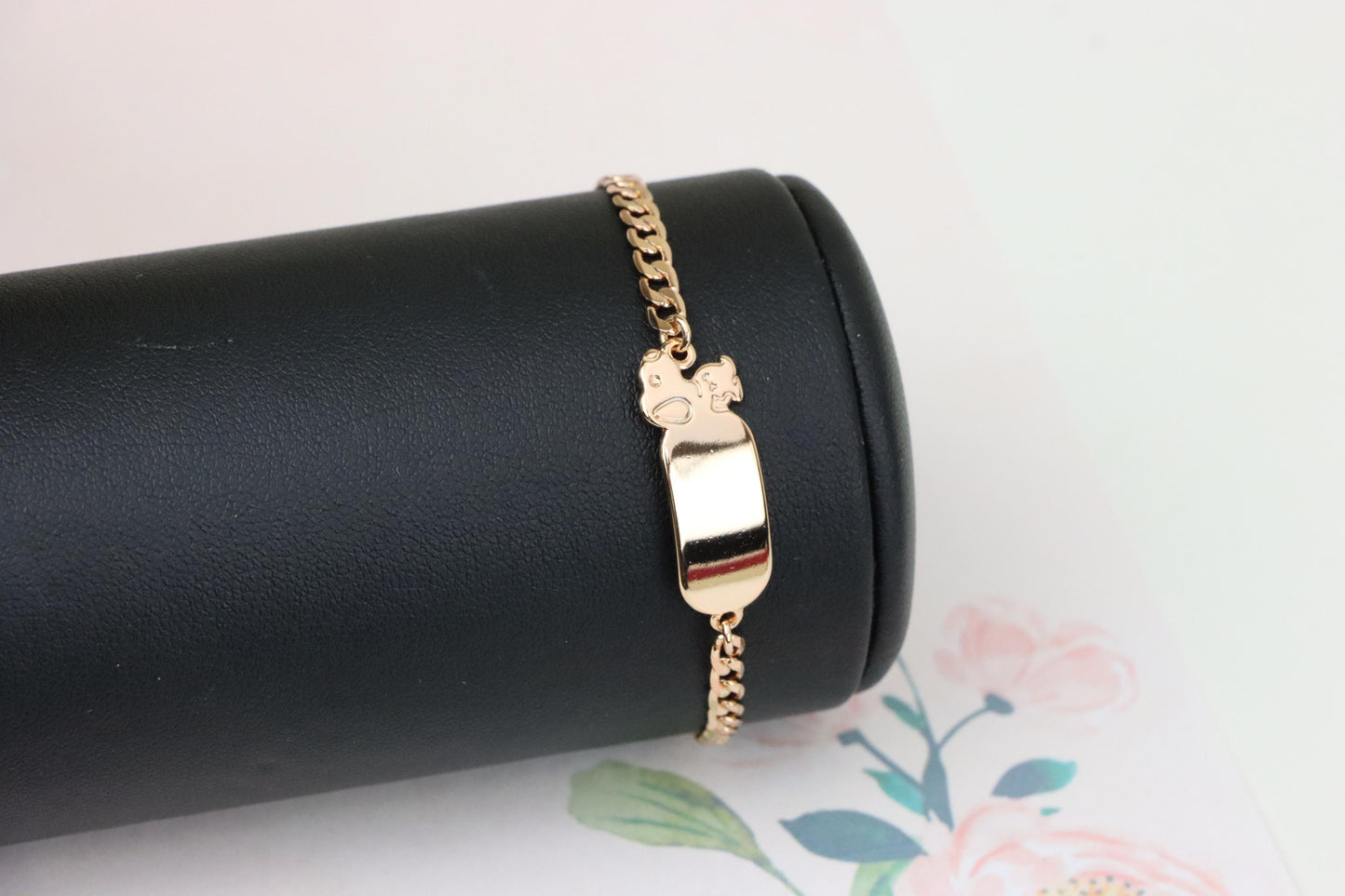 Rose Gold Bracelet with Cute Bear Charm, Adjustable Chain Design, XPBL1150 (2115-9)