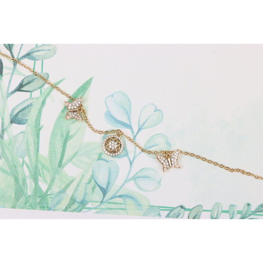 Dainty Rose Gold Butterfly &amp; Floral Charm Bracelet, XPBL0761 (2076-10)