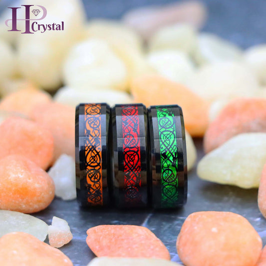 Black & Red / Black & Green / Black & Orange Celtic Inlay Tungsten Ring