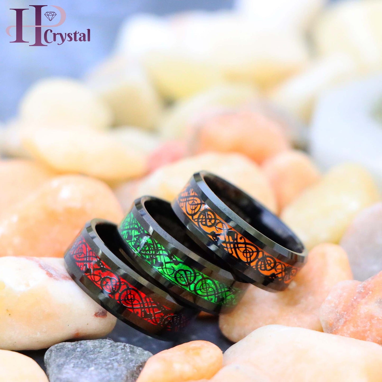 Black & Red / Black & Green / Black & Orange Celtic Inlay Tungsten Ring