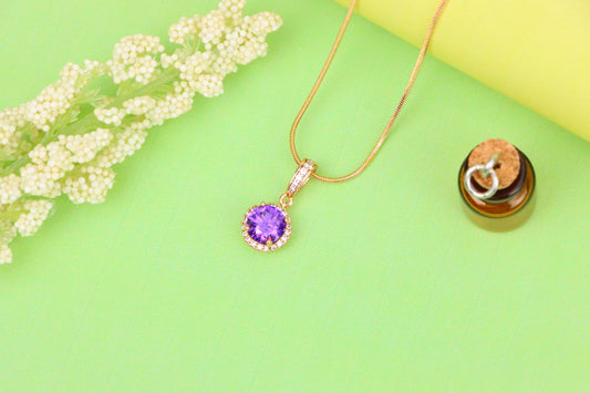 Elegant Purple Round Pendant in Rose Gold with Crystal Accents, XPPT1458 (2137-1)