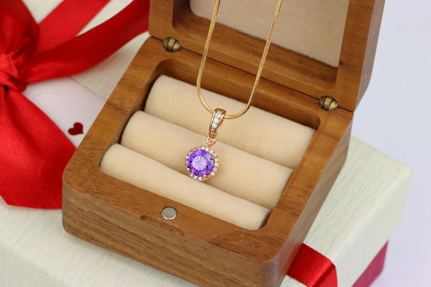 Elegant Purple Round Pendant in Rose Gold with Crystal Accents, XPPT1458 (2137-1)
