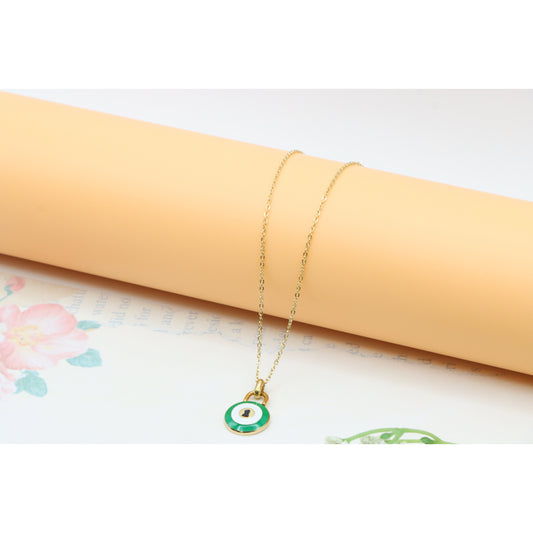 Gold Plated Green Evil Eye Pendant Necklace, XPNL0306 (2031-6)