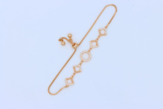 Rose Gold Adjustable Bracelet with Geometric CZ Charm Design, XPAB1913 (2162-6)