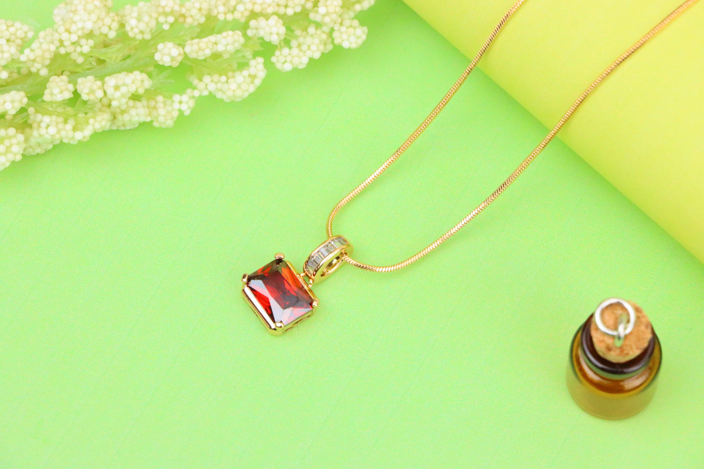 Elegant Red Gemstone Pendant with Gold Plated Brass Frame, XPPT1775 (2162-7)