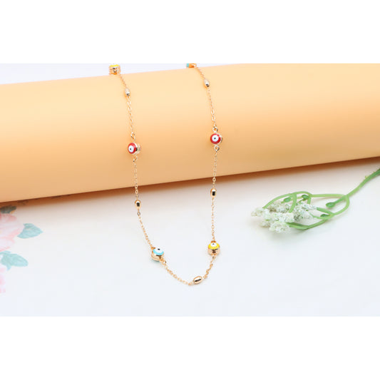 Rose Gold Plated Evil Eye Necklace with Multicolor Beads, XPNL0311 (2032-1)