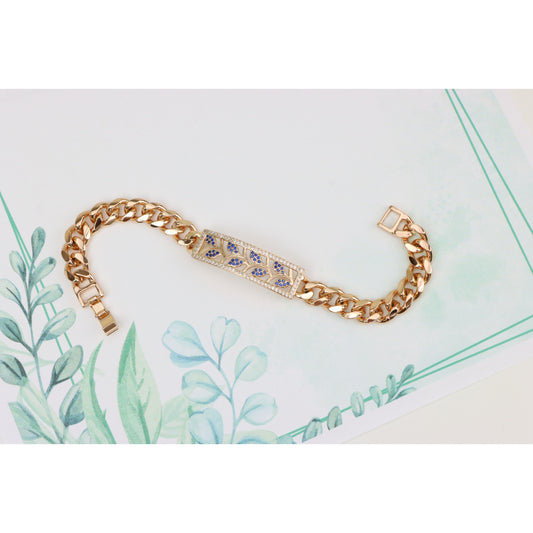 Bold Leaf Design Rose Gold Bracelet with Blue Stones, XPBL0768 (2077-7)